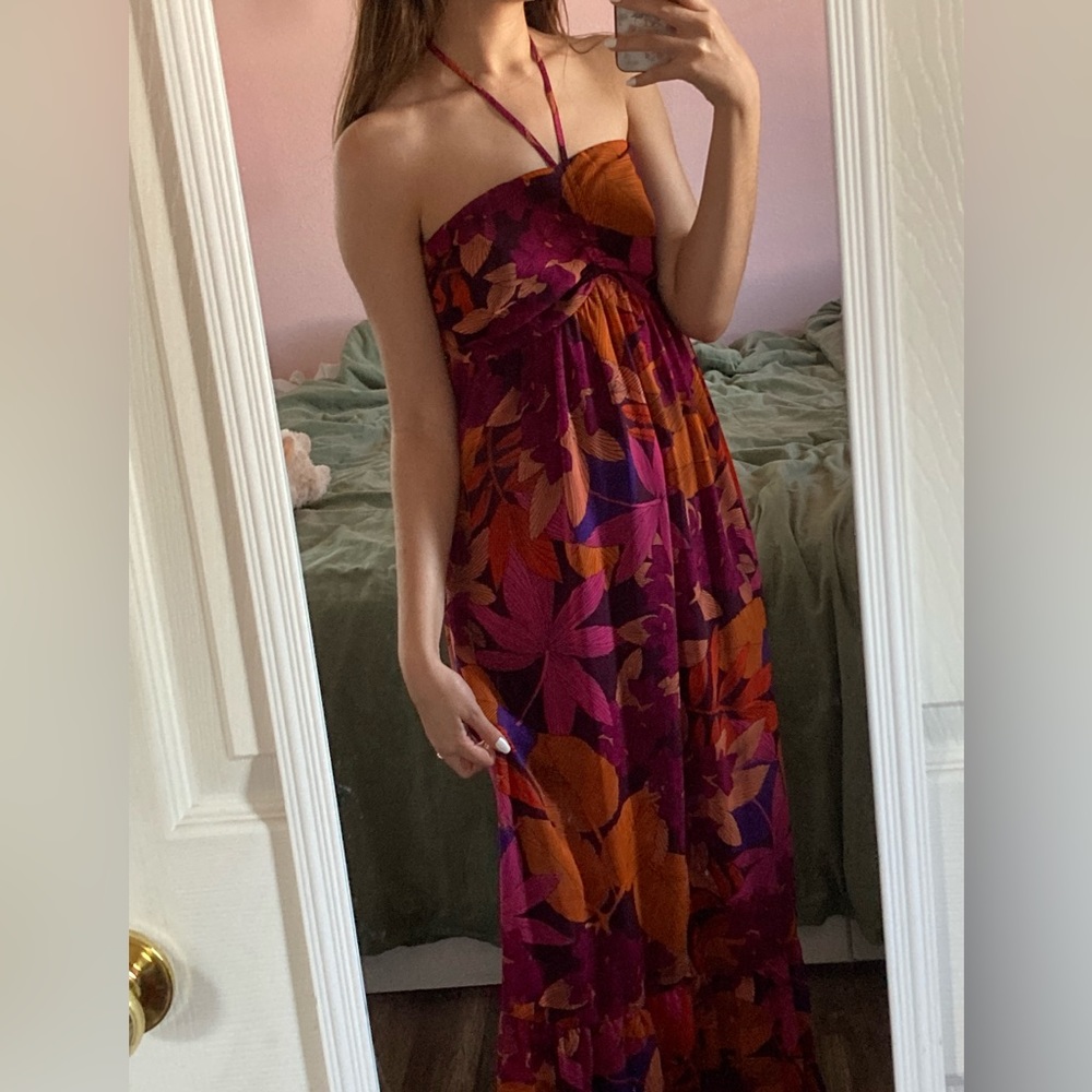 Size 6-H&M flowers and leaves orange magenta maxi dress